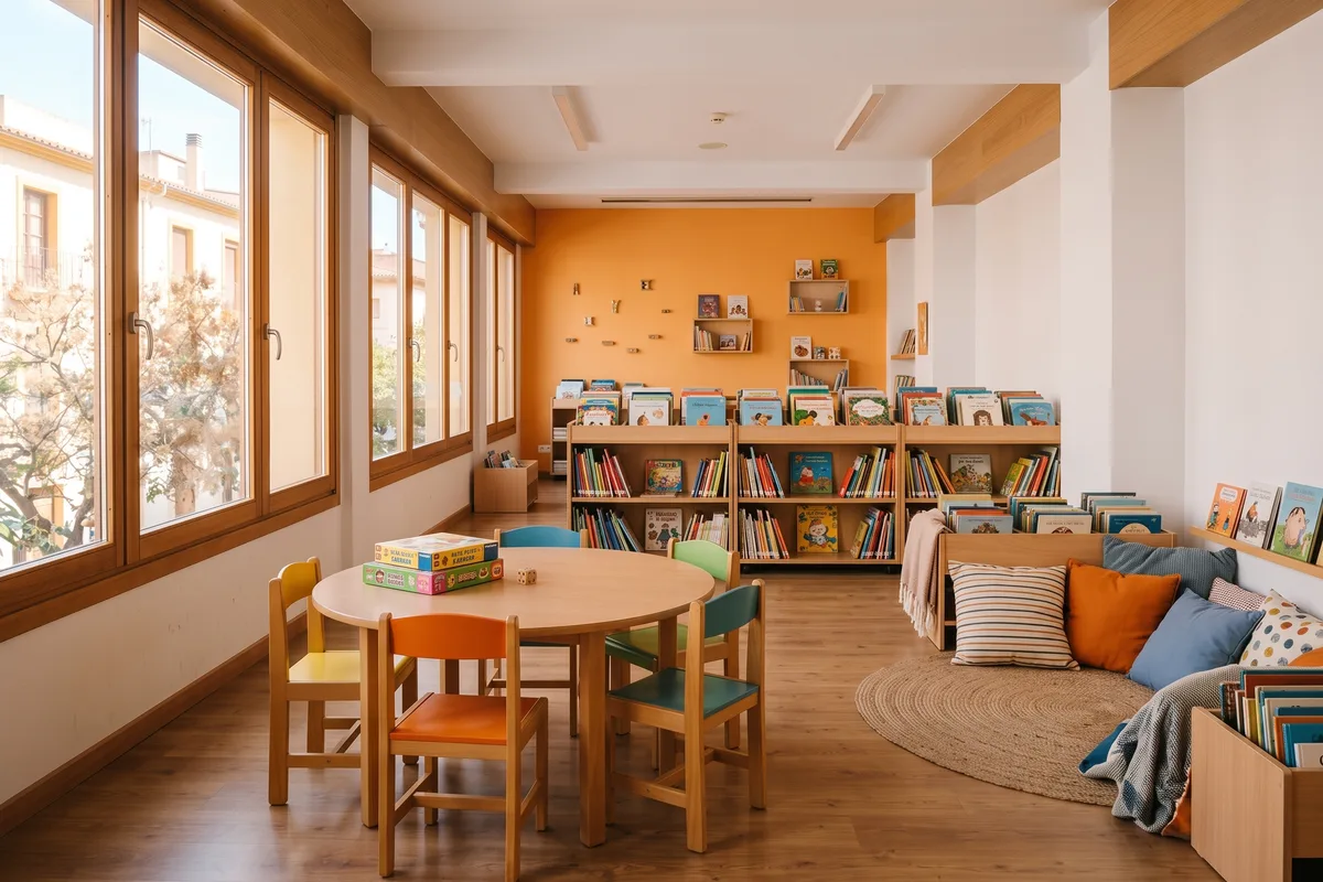 Biblioteca pública infantil con juegos para animación lectora