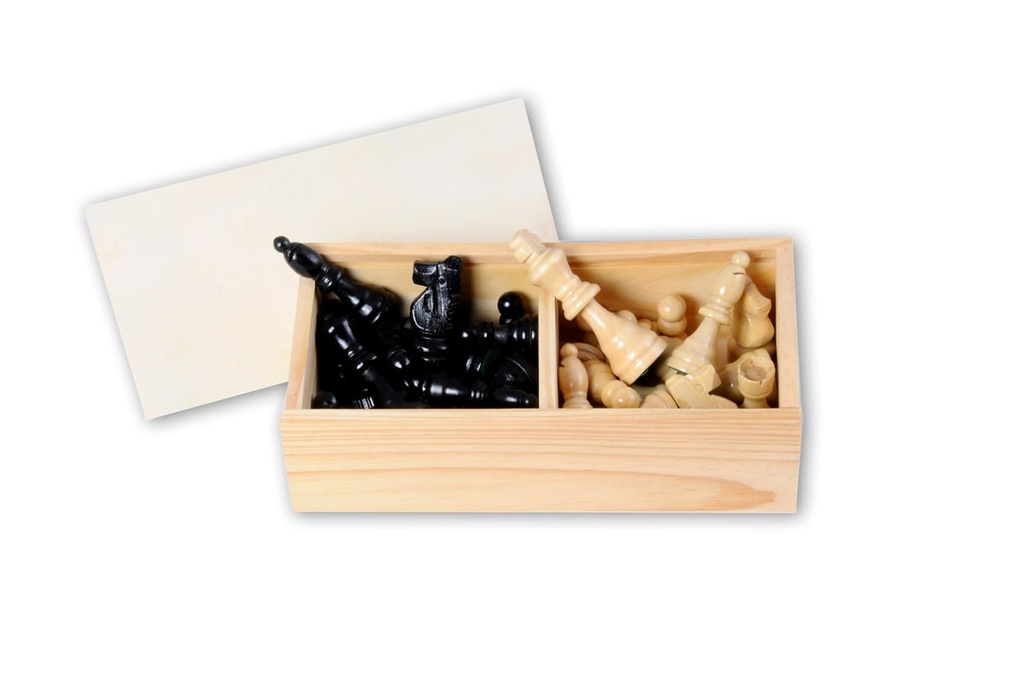 Piezas de ajedrez de madera 77 mm en caja de madera portátil