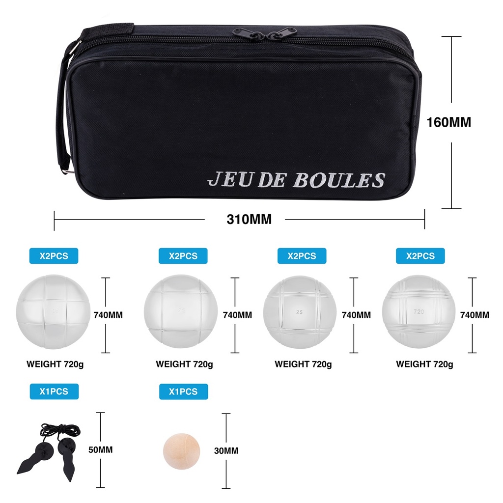 Set de 8 bolas de petanca con bolsa negra – juego tradicional de petanca