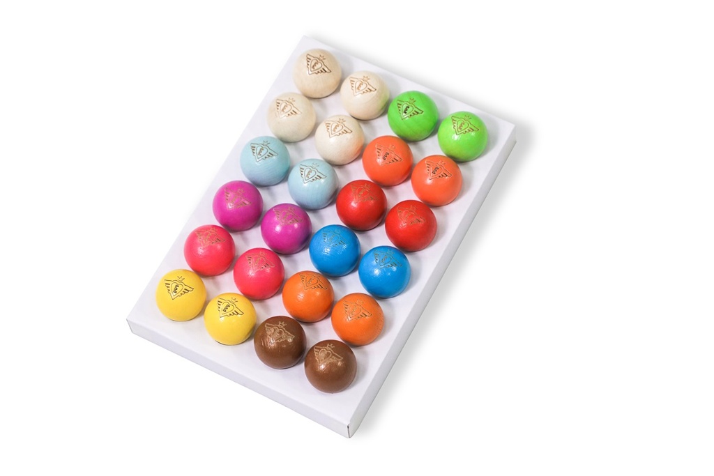 Set de 24 boliches petanca (20 colores + 4 natural) Ø3 cm
