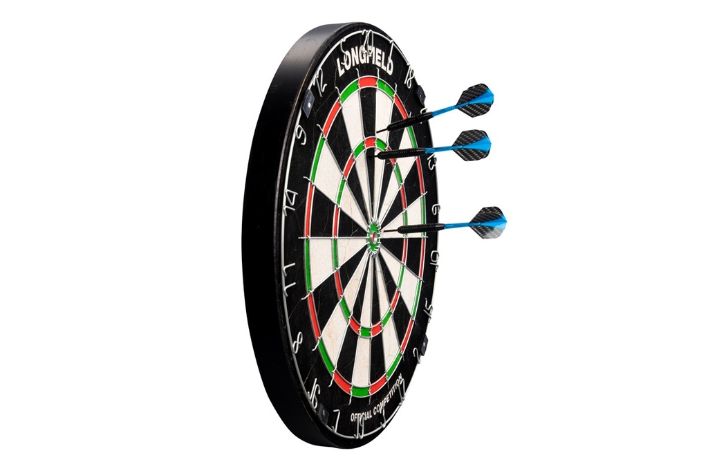 Dardos Longfield steeltip 23 g negros (barril coated) con estuche