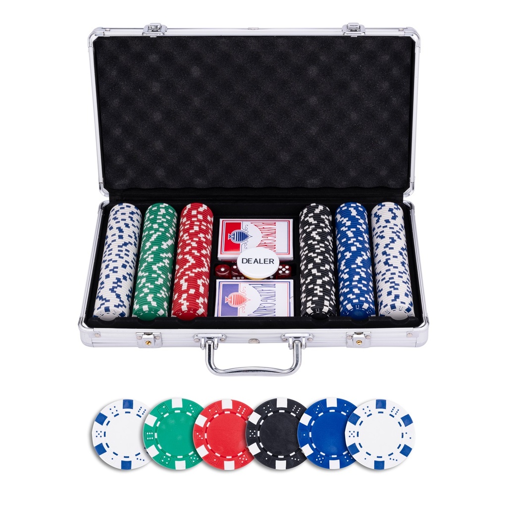 Set de póker 300 fichas 11,5 g con maletín aluminio, 2 barajas y dados