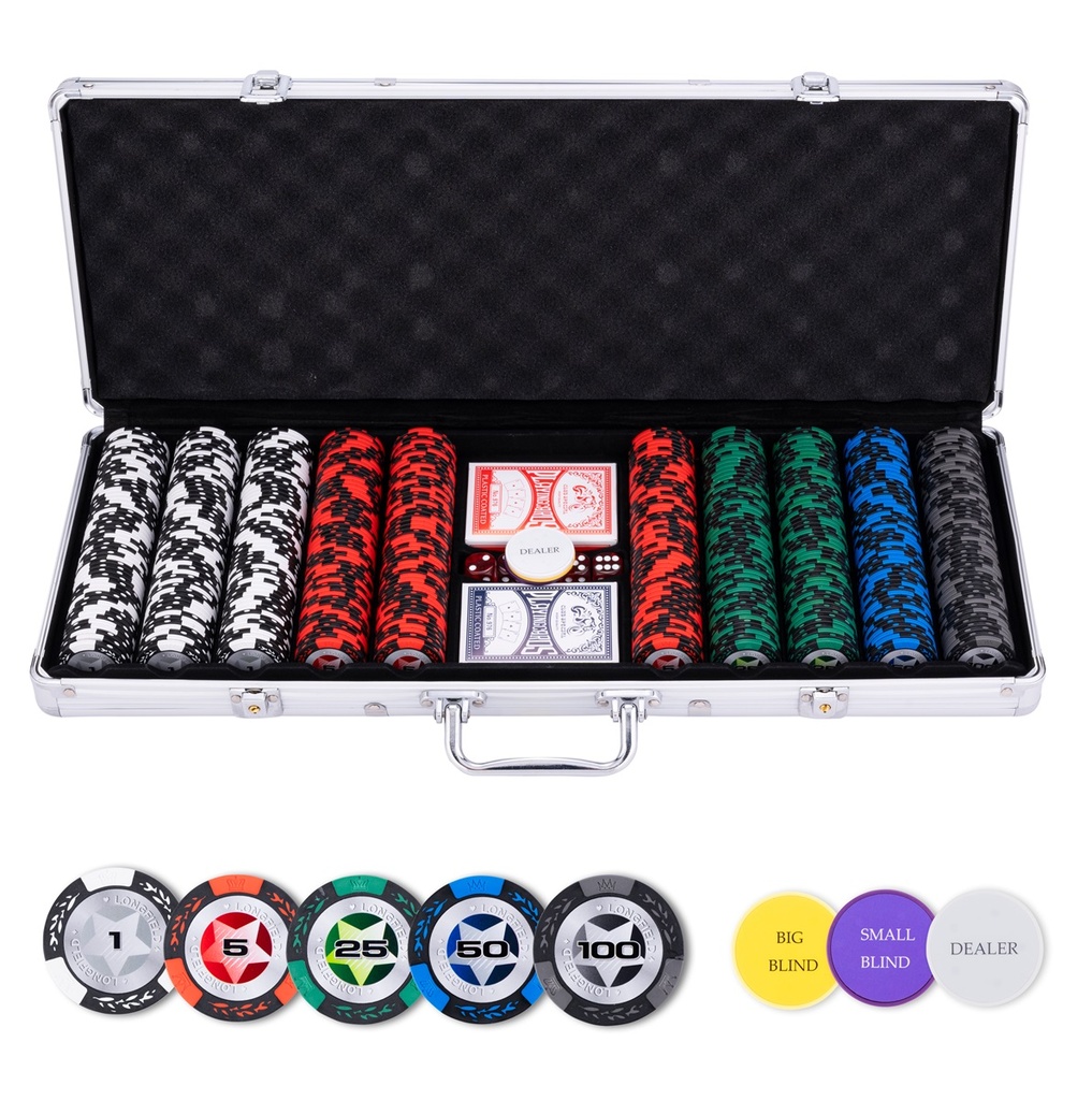Set de Póker 500 Fichas 14 g en Maletín Metálico Plateado – “Low Stakes” Profesional