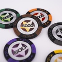 Set de Póker 500 Fichas 14 g Numeradas (25-25 000) – Kit Completo con Maletín Plateado, 2 Barajas, 3 Botones de Crupier y 5 Dados