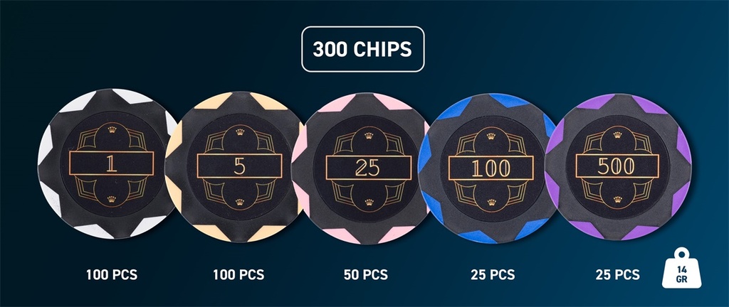 Set de Póker en Maletín Negro – 300 Fichas (14 g) con Valores Numerados