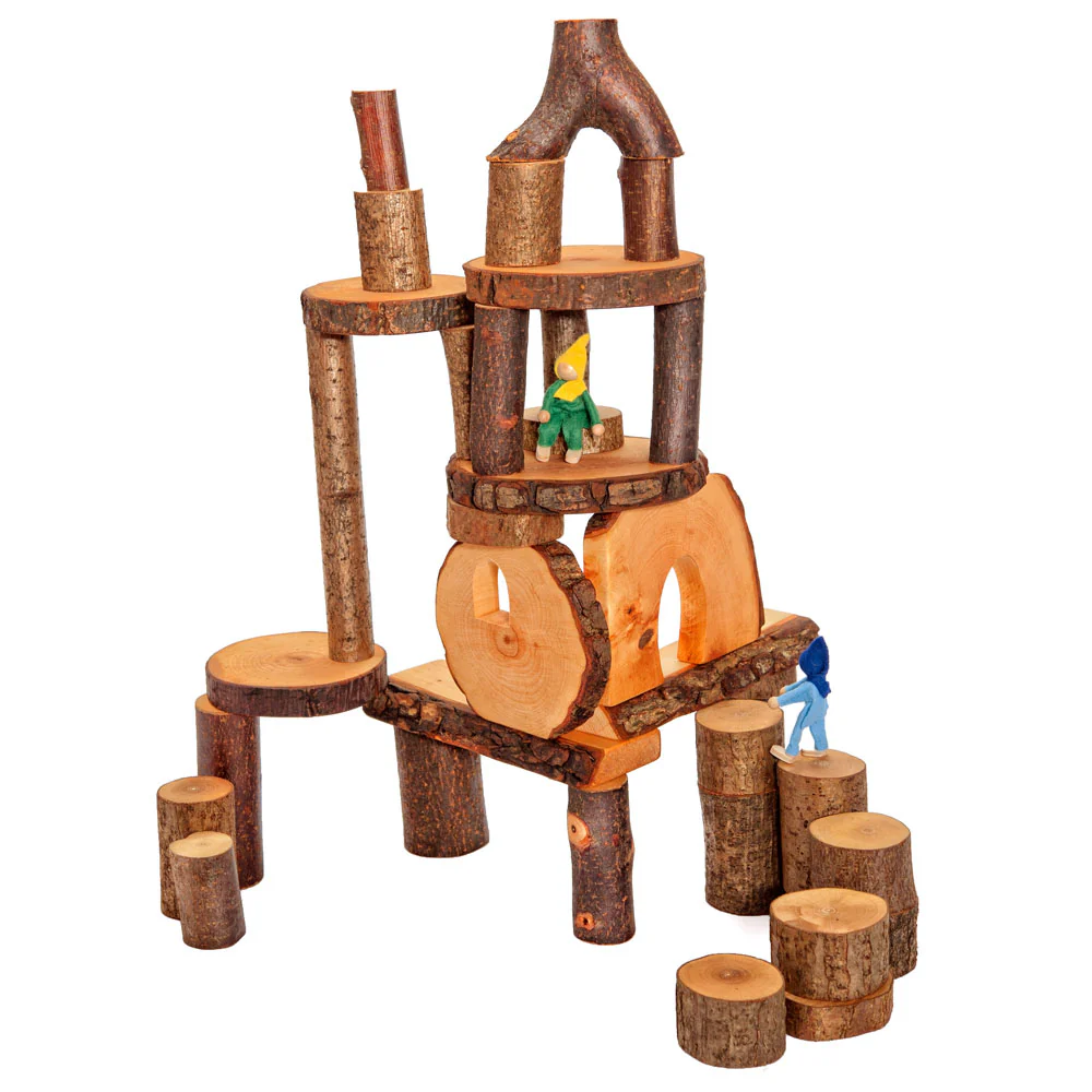 Forest Blocks oiled, 36 pcs, round bottom bag