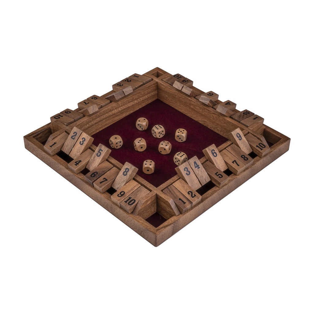 Shut the Box 4 jugadores nogal 29 cm: juego de dados clásico de madera