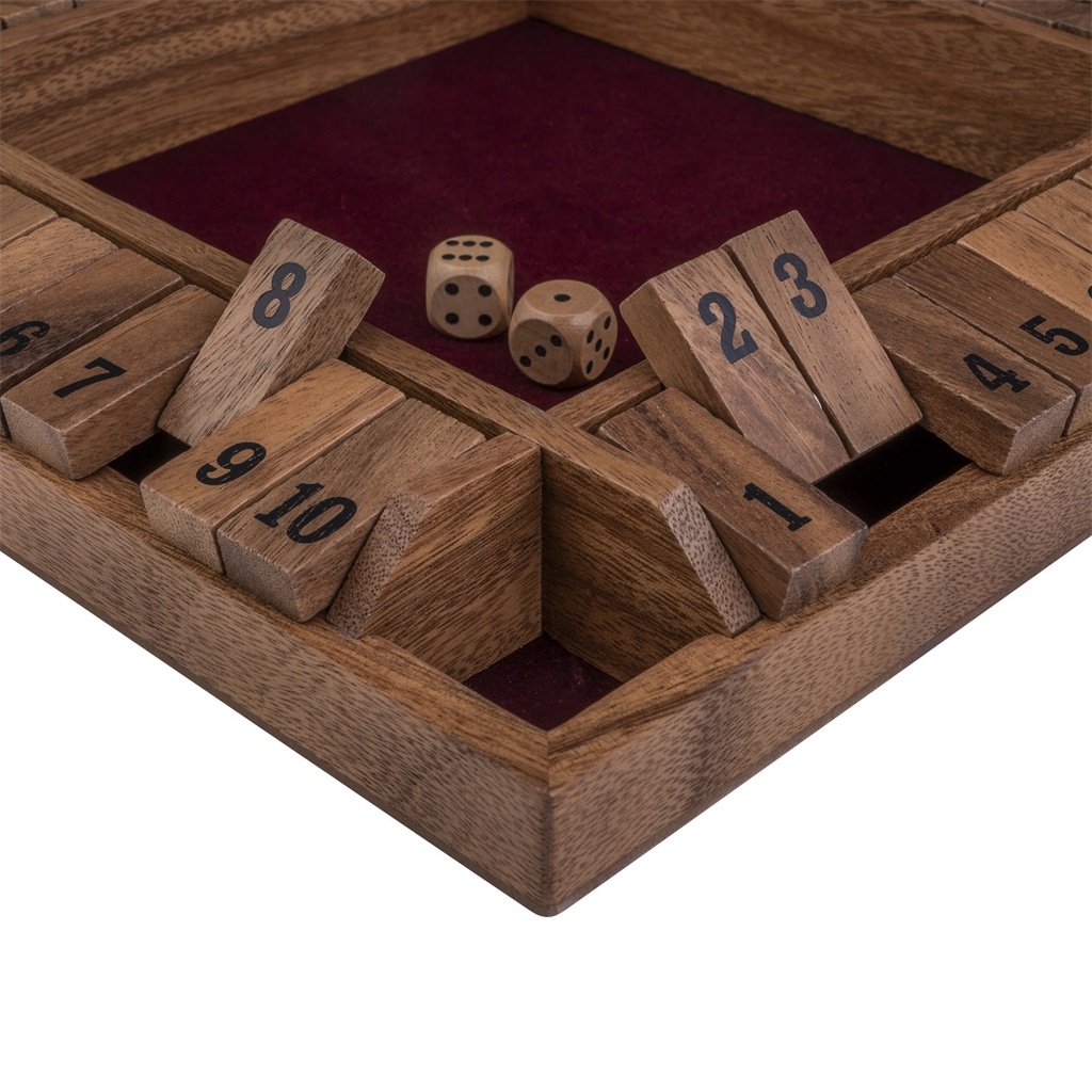 Shut the Box 4 jugadores nogal 29 cm: juego de dados clásico de madera