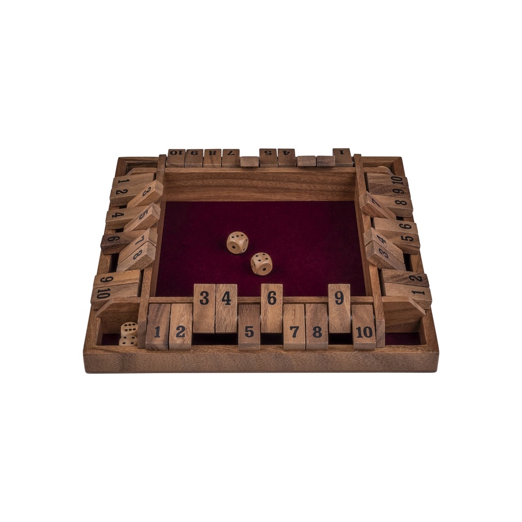 Shut the Box 4 jugadores nogal 29 cm: juego de dados clásico de madera