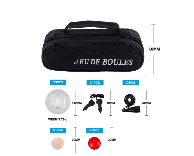 Set de 3 bolas de petanca Engelhart con bolsa negra y medidor