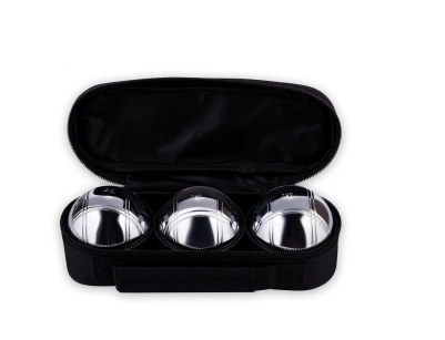 Set de 3 bolas de petanca Engelhart con bolsa negra y medidor