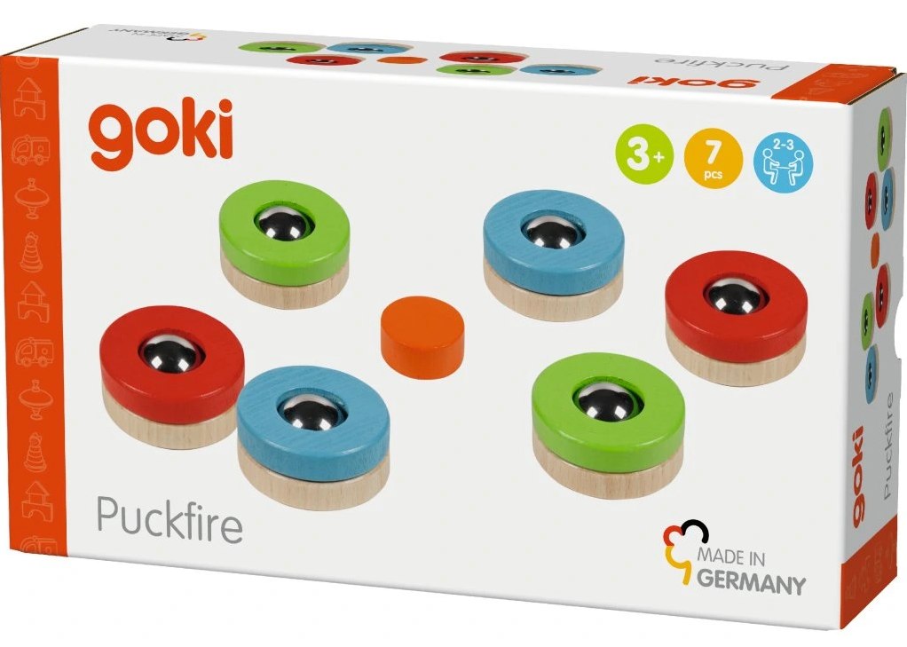 Petanca de mesa Puckfire de madera Goki: juego de puntería (6+)