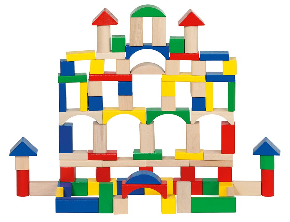 Barril de Construcción – Set de 100 Bloques de Madera Multicolor, Fomenta la Creatividad y la Coordinación, Incluye Barril para Almacenaje, Apto para Infancia a Partir de 18 Meses