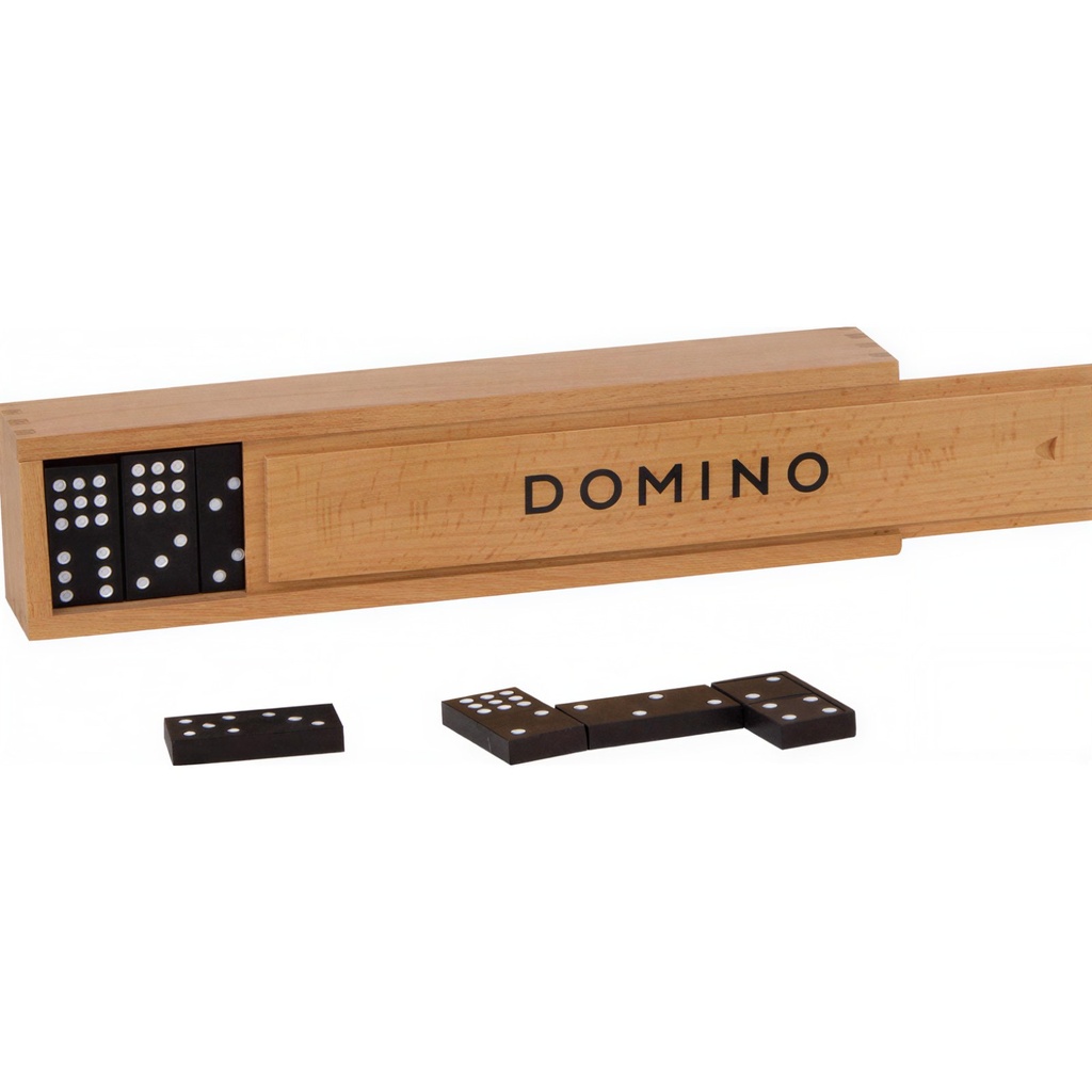 Dominó en caja de madera: juego clásico de asociación numérica (4+)