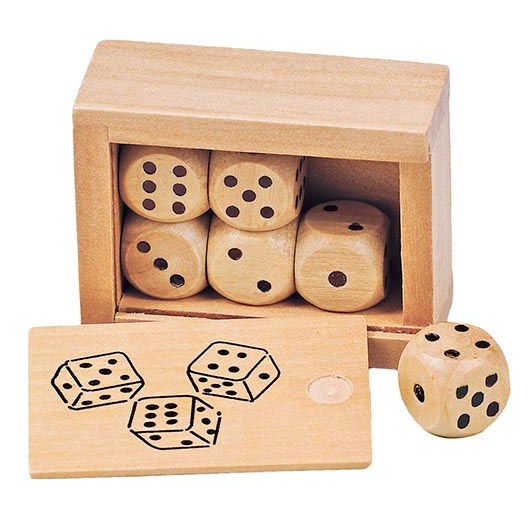 Daus de fusta 1,6 cm: caixa de 6 per a jocs matemàtics i d’atzar (6+)
