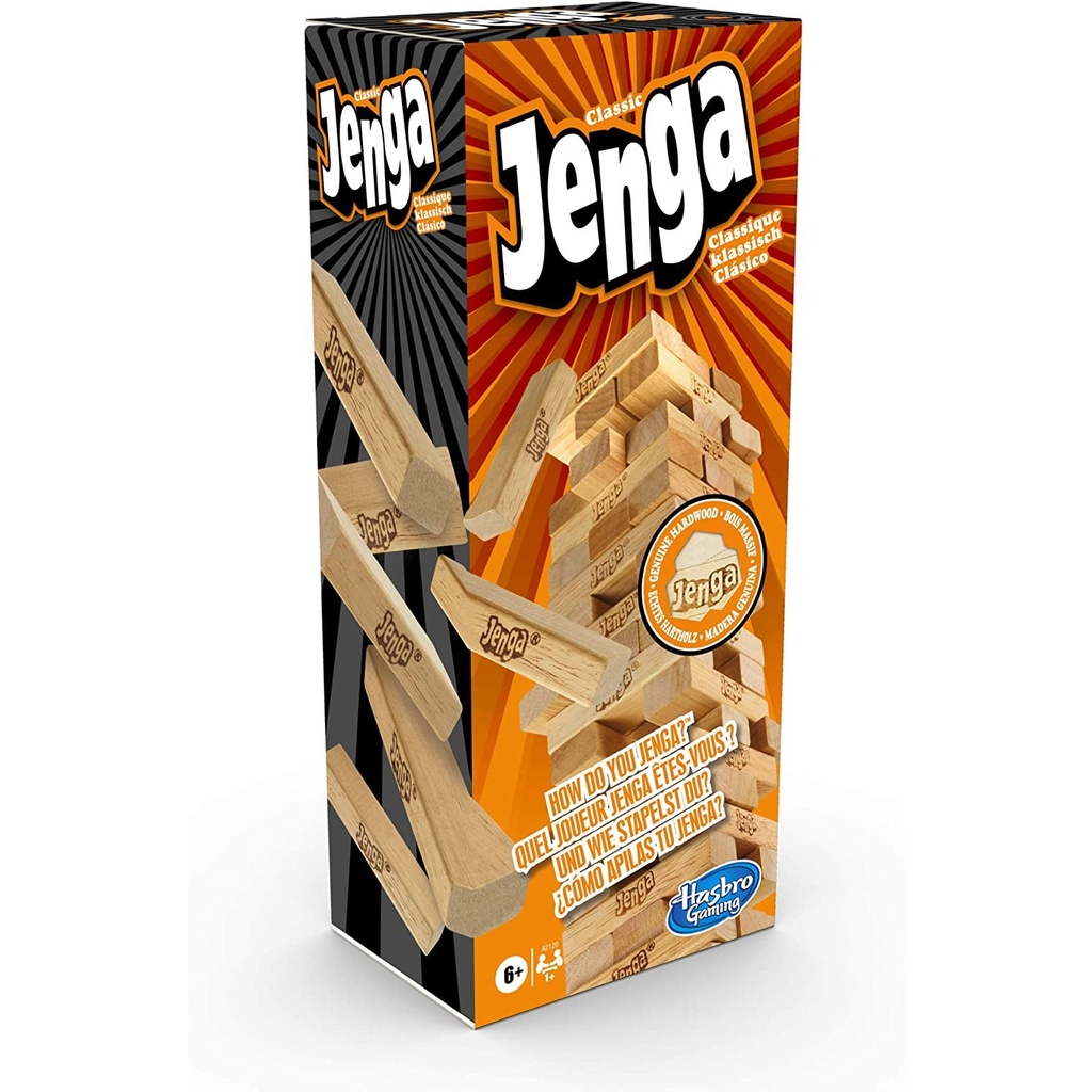 Jenga Hasbro: juego oficial de torre de equilibrio y habilidad (8+)