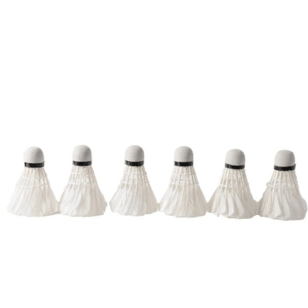 Volantes de bádminton blancos: pack de 6 plumas para juego y entrenamiento (6+)