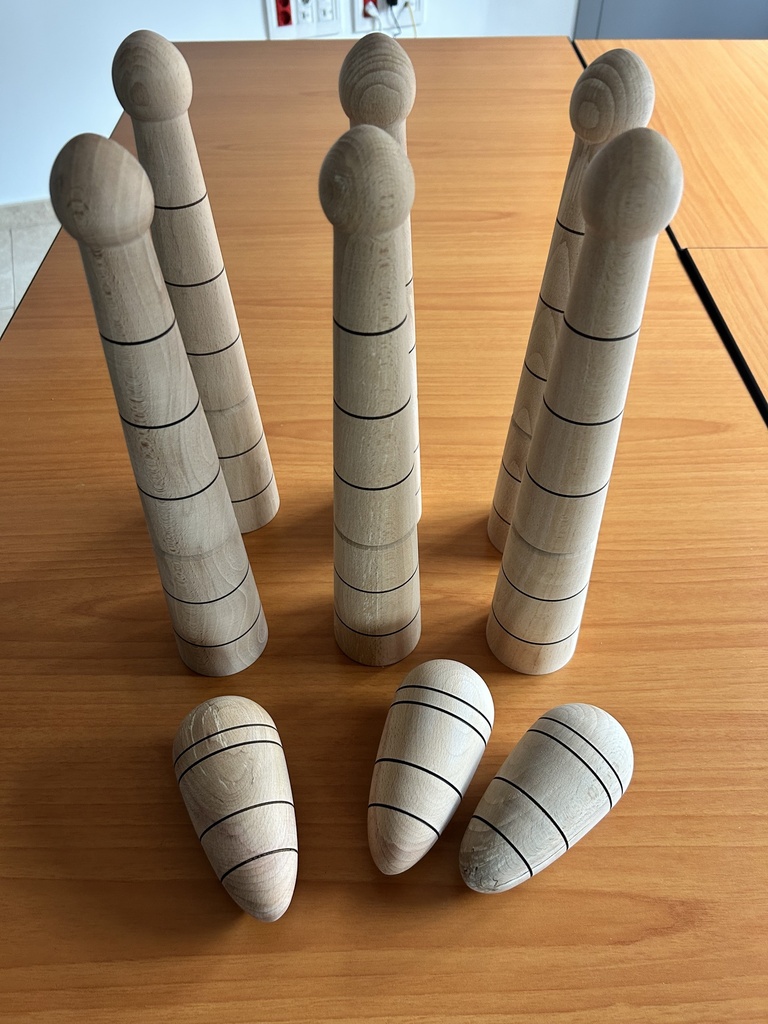 Birlas Valencianes – Juego Completo con Tamaño y Peso Oficiales, 6 Birlas y 3 Mochos de Madera, Promueve la Cultura Valenciana y la Actividad Física