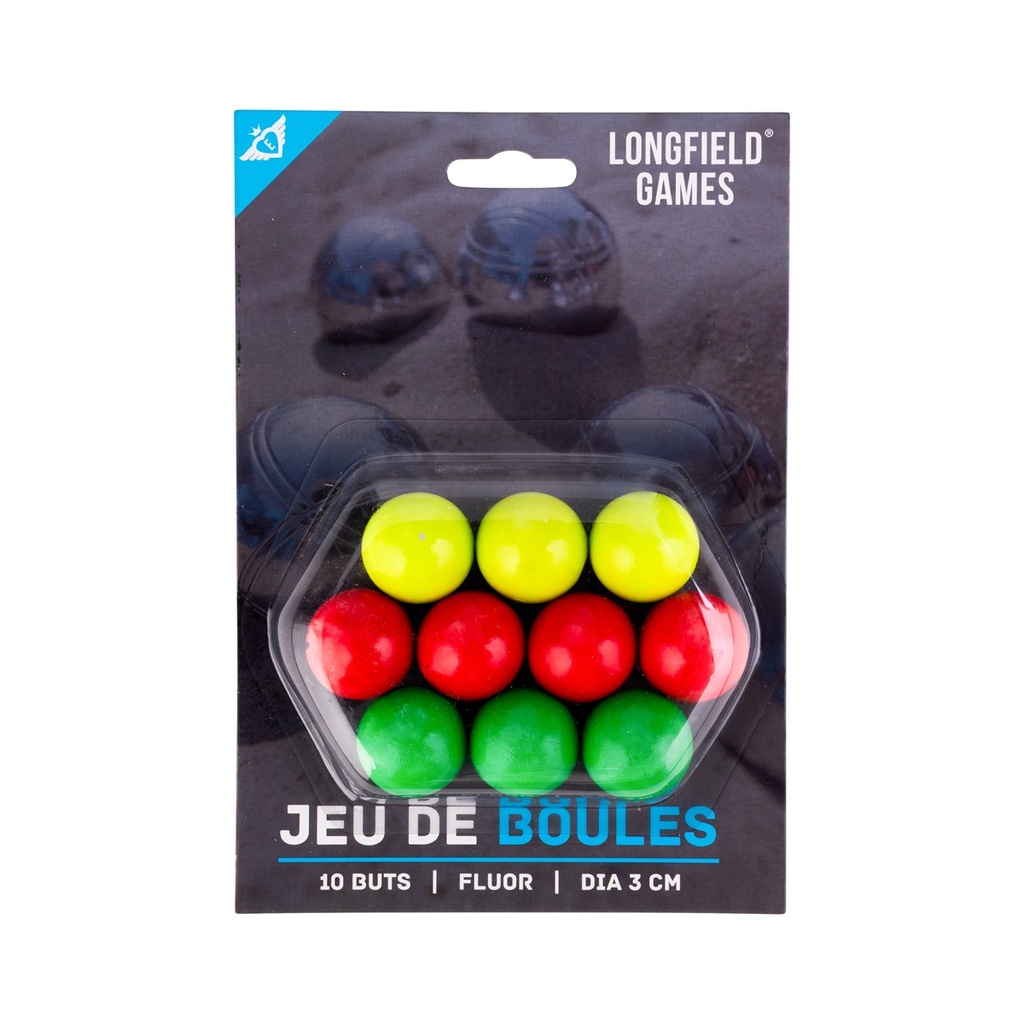 Boliches fluorescents de fusta (10 u.): accessori de petanca per a punteria (6+)