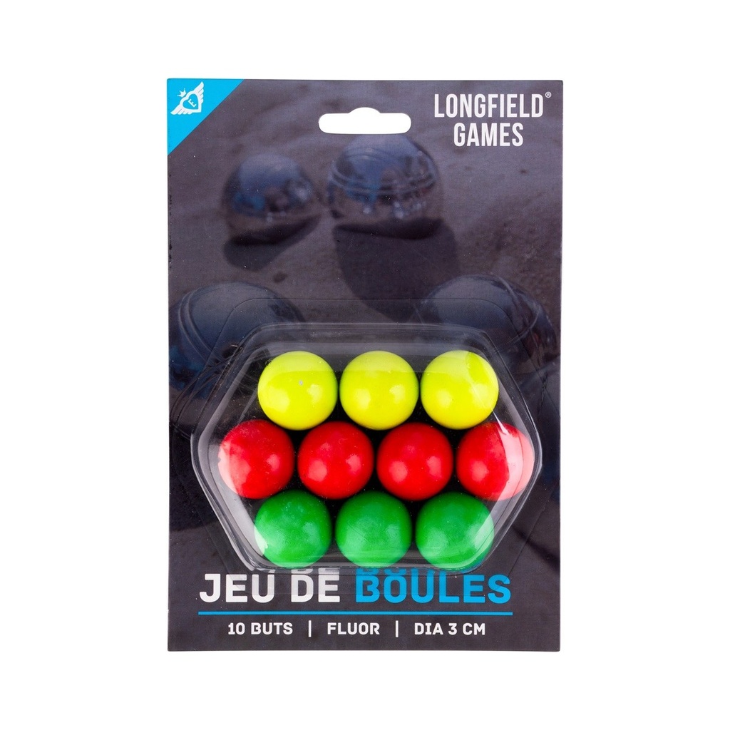 Boliches fluorescents de fusta (10 u.): accessori de petanca per a punteria (6+)