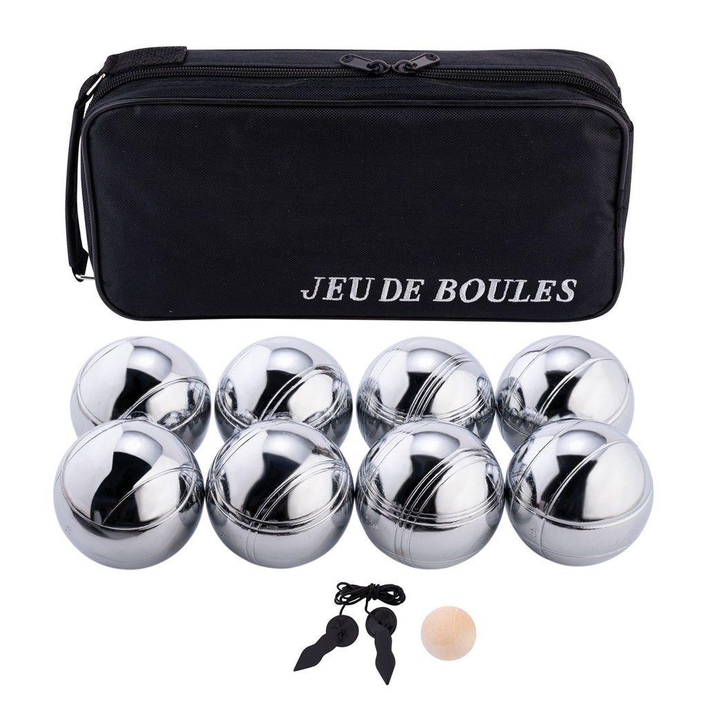 Set de 8 boles de petanca amb bossa negra: joc tradicional per a exterior (6+)