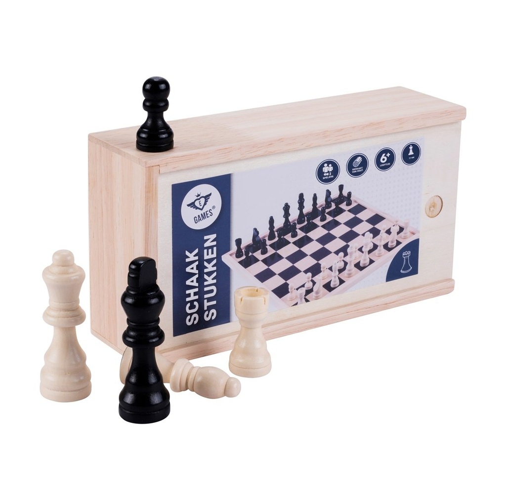 Peces d’escacs de fusta 77 mm: set en caixa portàtil de fusta (6+)