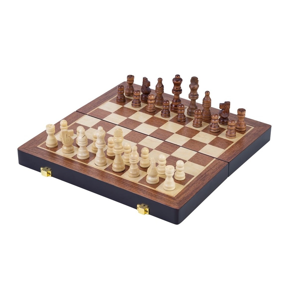 Joc d’Escacs de Fusta Plegable 30x30 cm en freixe amb estoig (Longfield)