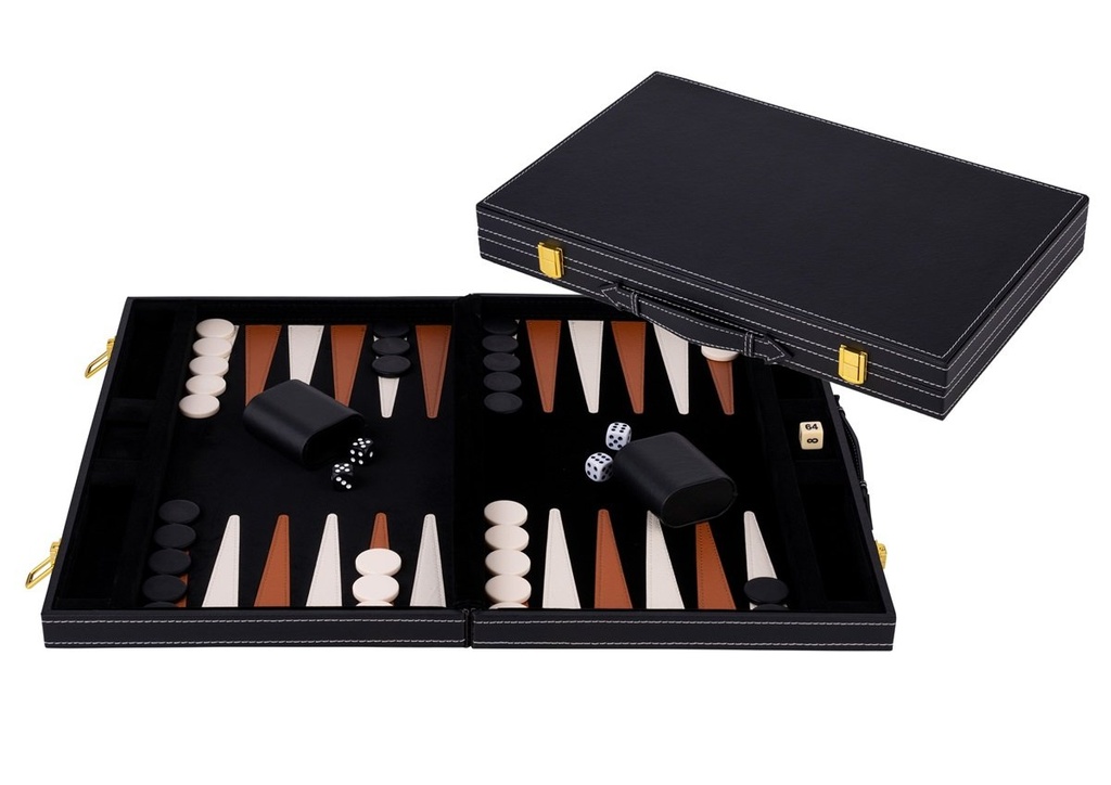 Backgammon de luxe 45 cm: maletí de pell sintètica per a joc clàssic (8+)