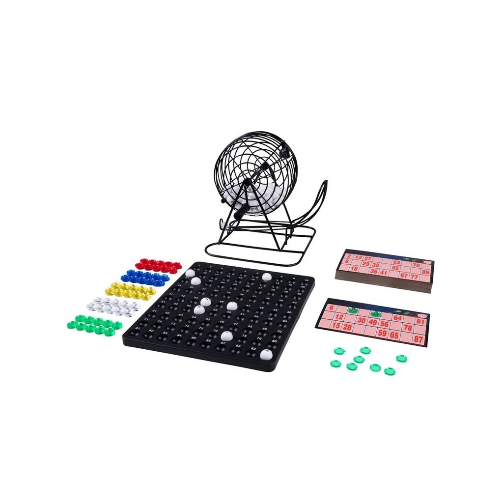 Bingo 1–90 con tambor metálico 13,5 cm: juego profesional tradicional (8+)