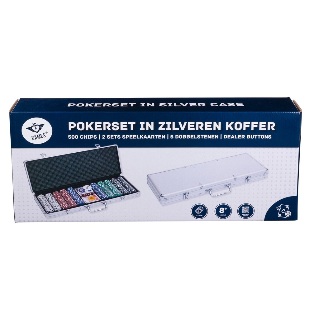 Pokerset en maletí platejat: 500 fitxes 11,5 g + accessoris
