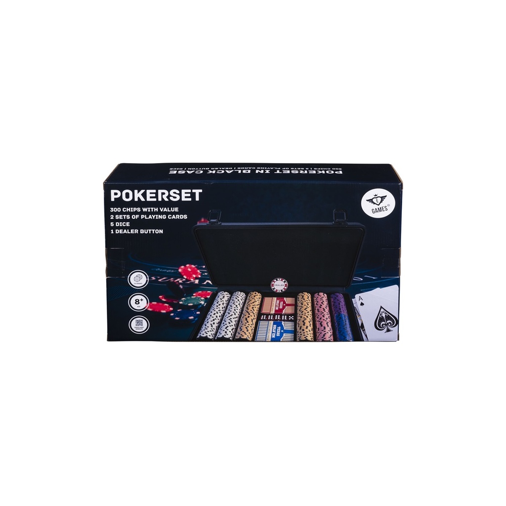 Pokerset en maletí negre 300 fitxes 14 g amb valors