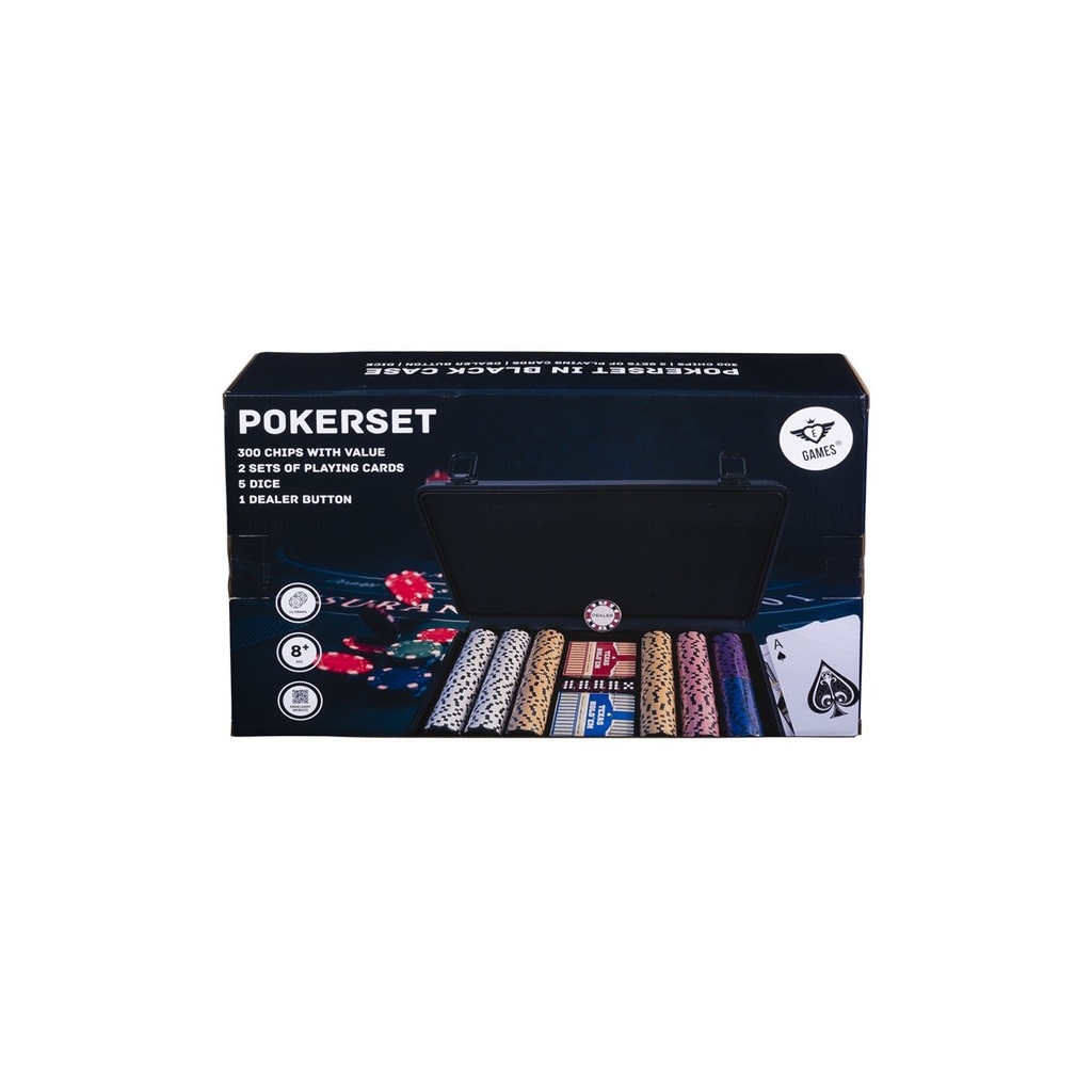 Pokerset en maletín negro 300 fichas 14 g con valores