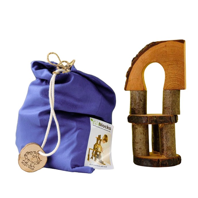 ecoBlocks Magic Wood Oiled EB36-rd: 36 bloques madera en bolsa de tela (3+)