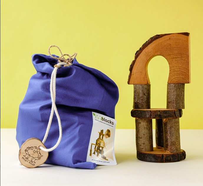 ecoBlocks Magic Wood Oiled EB36-rd: 36 bloques madera en bolsa de tela (3+)