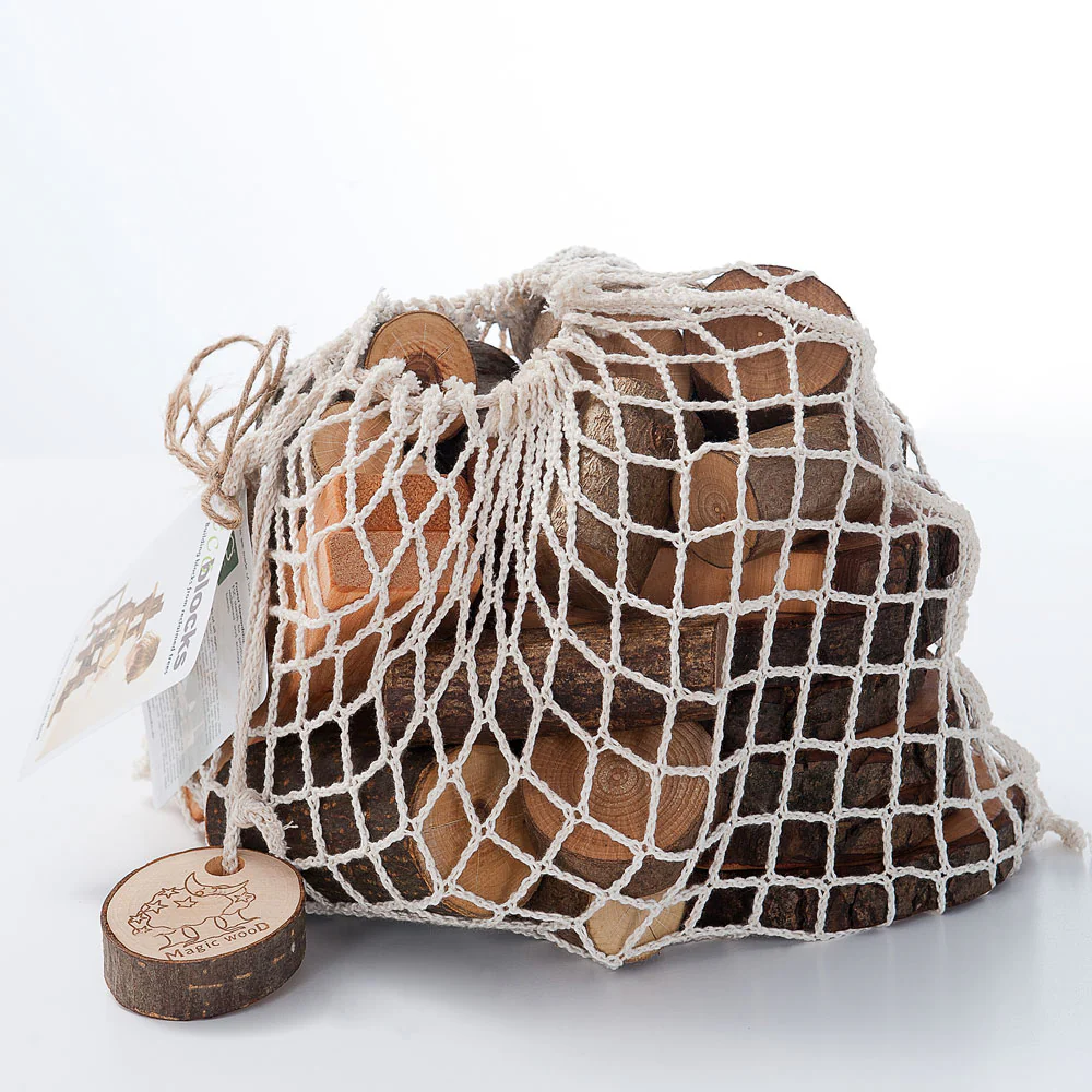 ecoBlocks Magic Wood Oiled EB36-rd: 36 bloques madera en bolsa red (3+)
