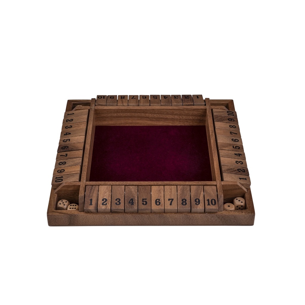 Shut the Box 4 jugadores nogal 29 cm: juego de dados clásico de madera