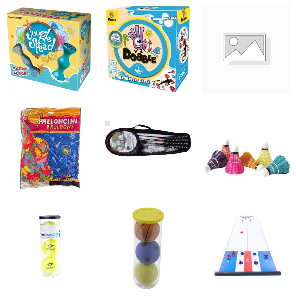 Lot Escoles d'estiu Aigua i exterior: jocs impermeables, bàdminton, shuffleboard i mini tell (3+)