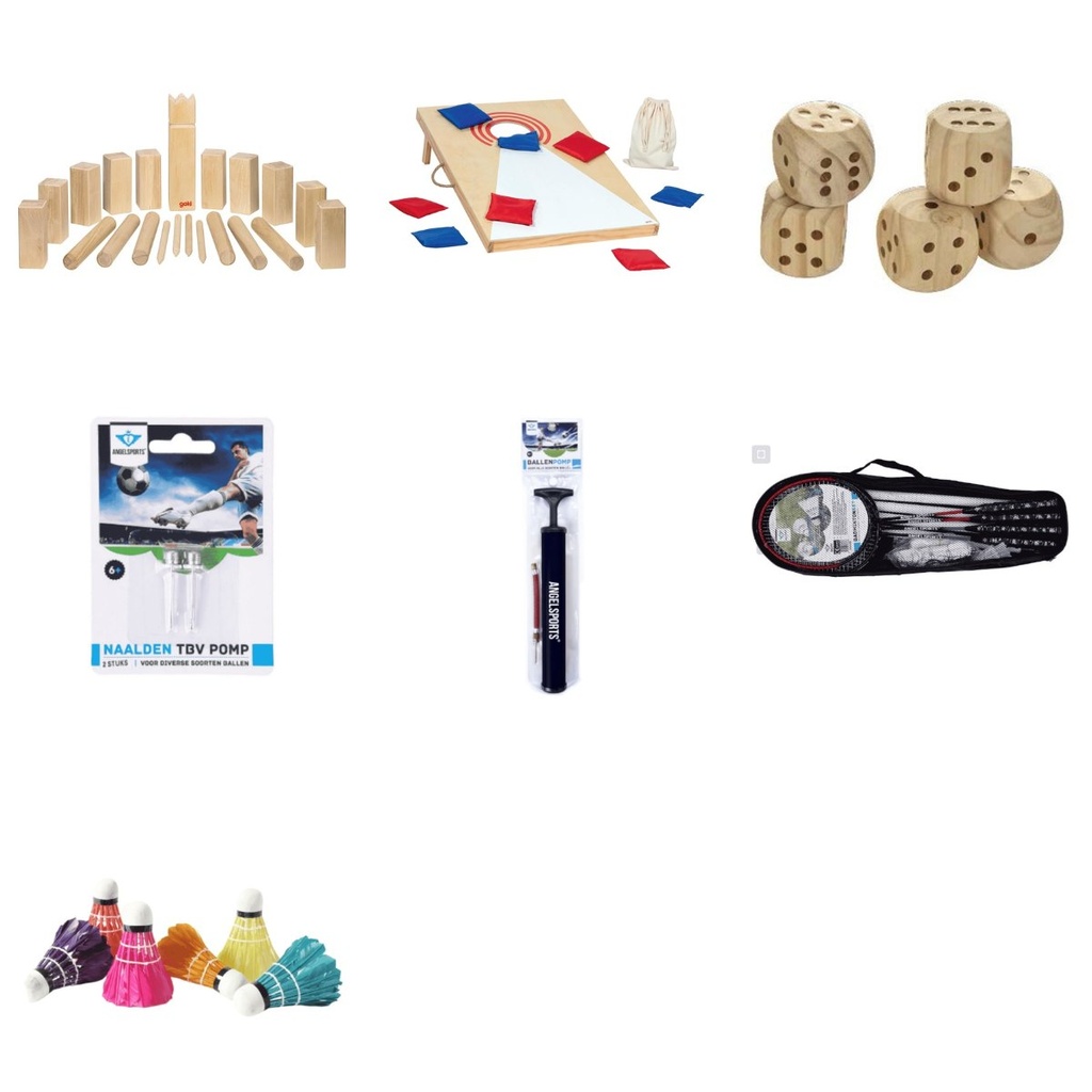 Lote Escuelas de animación Juego tradicional y exterior: kubb, cornhole, dados gigantes y bádminton (5+)