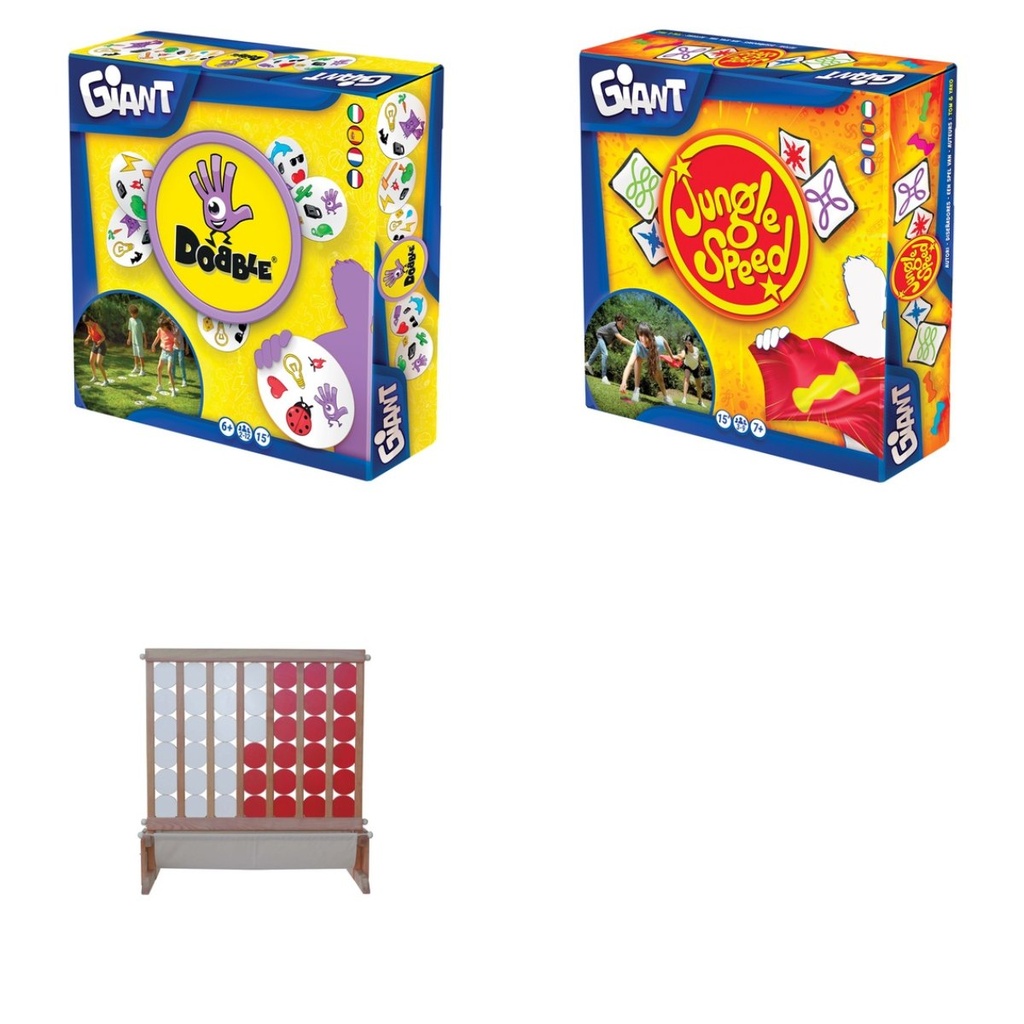 Lote Animaciones Juegos gigantes: Cuatro en Línea XXL de madera, Dobble Giant y Jungle Speed Giant (4+)