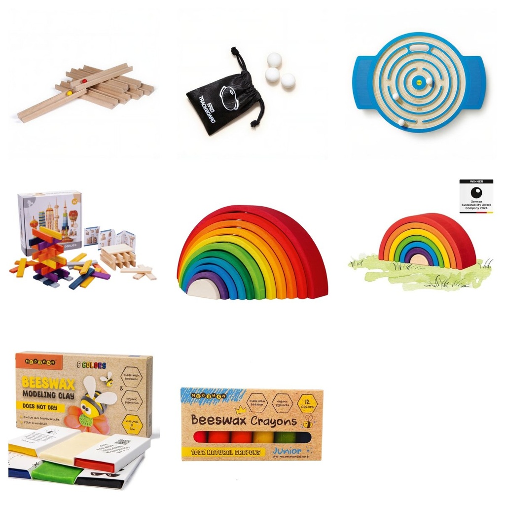 Lote Juegos terapéuticos Sensorial y motricidad fina: circuitos de bolas, arco iris, tablillas y cera (1+)