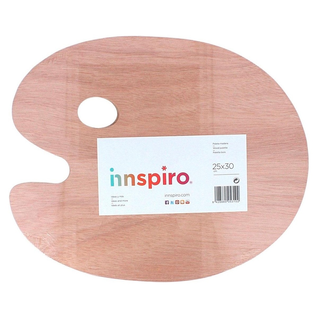 Paleta de pintor oval de madera: 20 × 30 cm con agujero para el pulgar