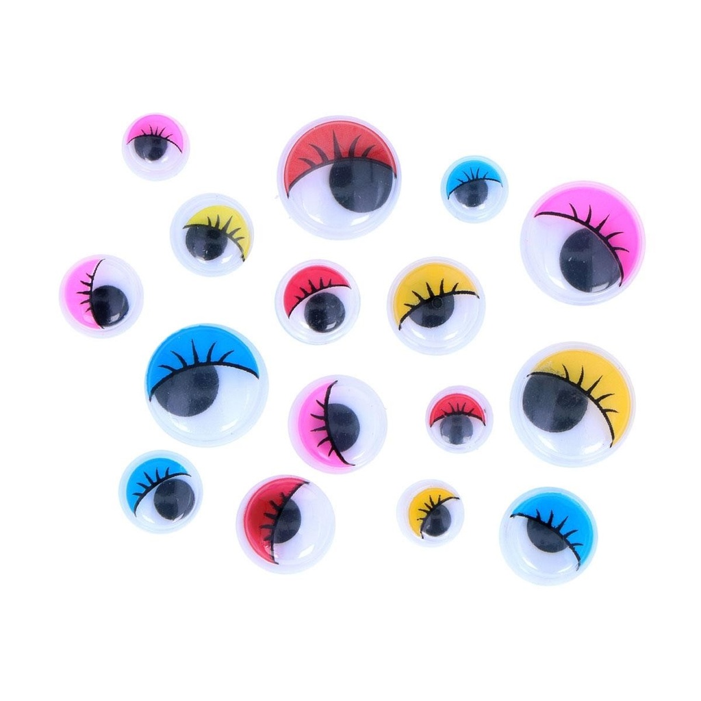 Ojos móviles adhesivos de colores con pestañas: 52 unidades de medidas surtidas