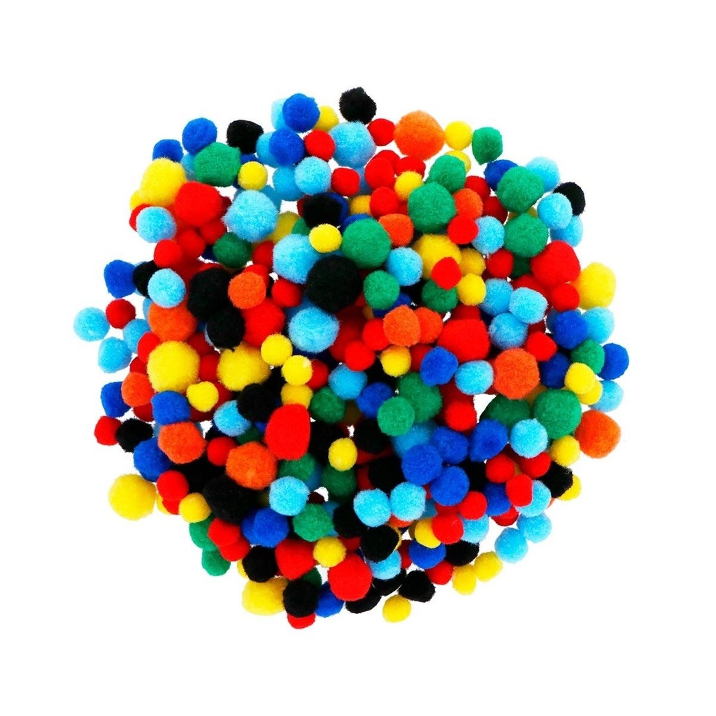 Pompons de colors i mides variades: 300 unitats de 10 a 25 mm