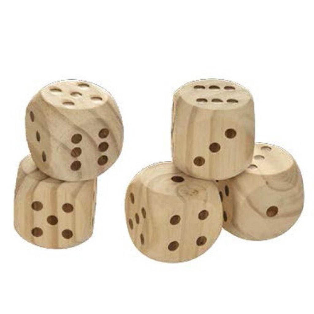 Dados de madera grandes 5,5 cm: set de 5 para juegos de exterior (5+)