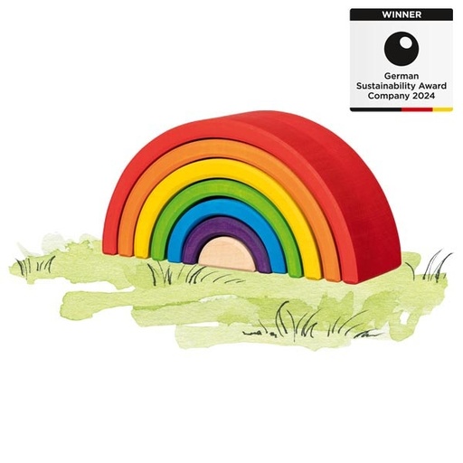 Arco iris Waldorf pequeño 6 piezas - Juego de construcció de Madera Multicolor, Estimula la Imaginación y la Coordinación, Perfecto para Infancia a Partir de 1 Año, Diseño Compacto y Portátil