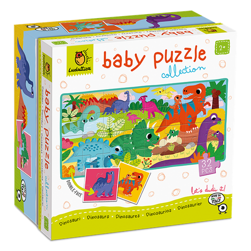 Ludattica Baby Puzzle Collection Dinosaurios – Puzzle Educativo de 32 Piezas, Doble Cara, Fomenta la Coordinación y el Pensamiento Lógico, Para Infancia a Partir de 2 Años