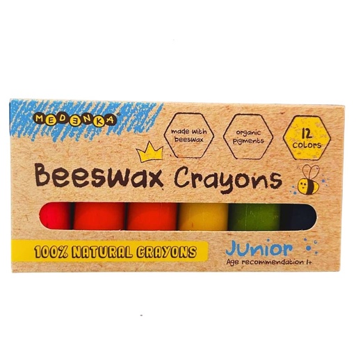 Crayones de cera de abeja clásicos: set de 12 colores natural y seguro (2+)