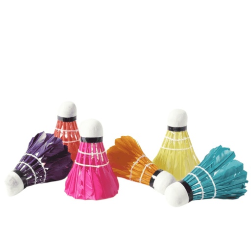 [857015] Volantes de bádminton neón: pack de 6 plumas para juego y entrenamiento (6+)