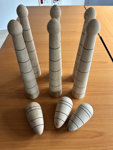 Birlas valencianas: juego tradicional oficial de madera con 6 birlas y 3 mochos (6+)