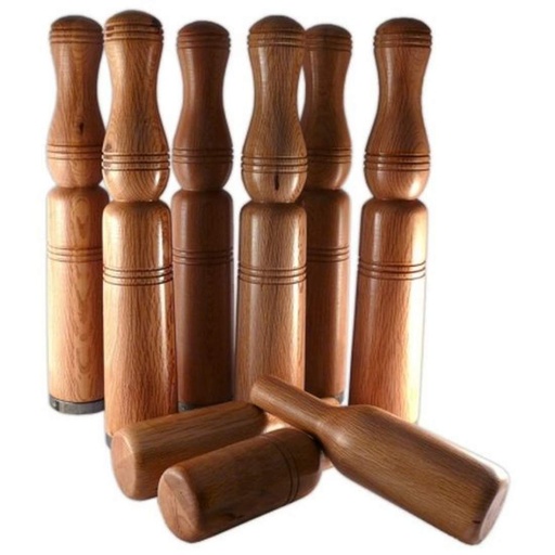 Birlas catalanas: juego tradicional oficial de madera con 6 birlas y 3 mochos (6+)